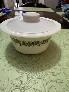 Pyrex White and Green Floral butter dish.